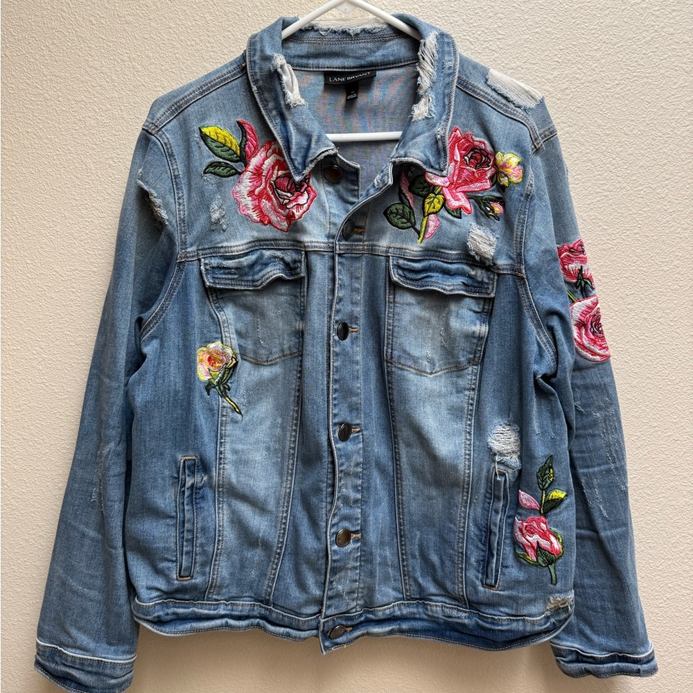 Lane Bryant Spring Floral Embroidered Jean Jacket
